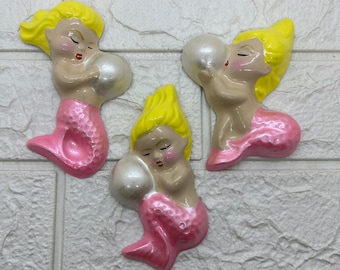 Mermaid Babies ~ Trio of Wall Hangings in Custom Colors . Made to Order