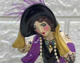 Tattooed Lady Revamped Vintage Figurine . Ready to Ship