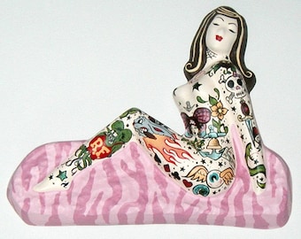 Tattooed Lady Wall Hanging ... Custom Hand Painted One of a Kind Decor, Made to Order