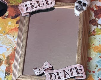 True 'til Death Tattoo Banner & Skull Mirror or Picture Frame ~ Ready to Ship