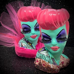 Beetlejuice Inspired Miss Argentina Tattooed Head Vase ~ Made to Order