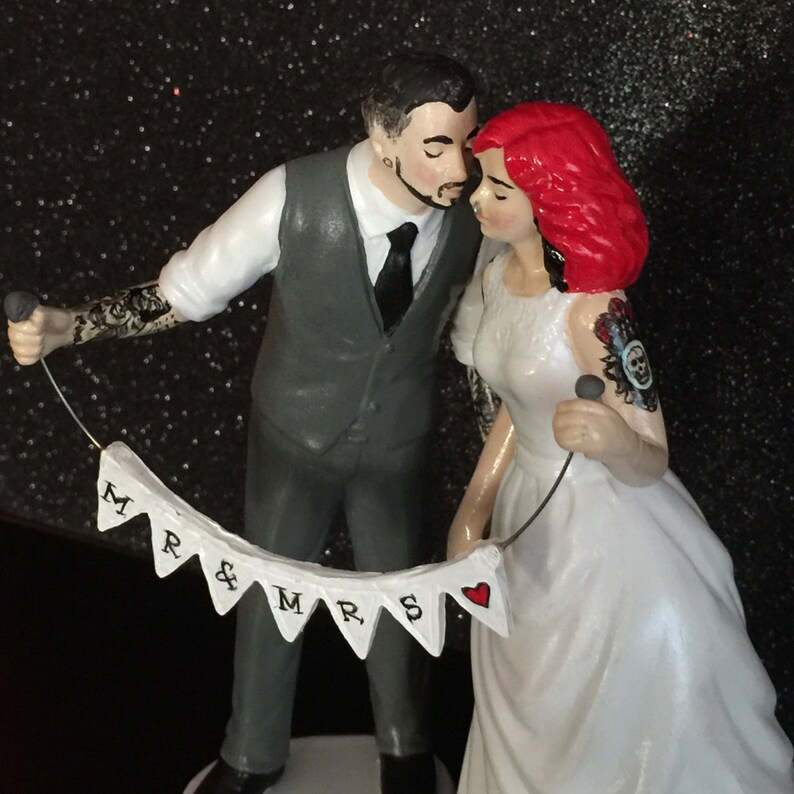Tattooed Wedding Cake Topper . Bride and Groom Tattoos . Custom Painted ...
