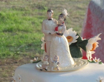 Custom Tattooed Family Wedding Cake Topper with Kids or Pets . Painted and Personalized to Resemble You