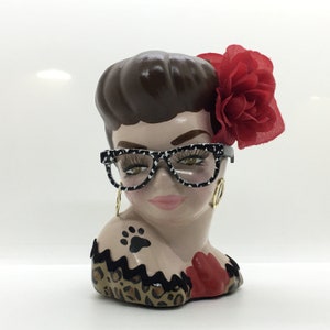 Custom Pinup Head Vase w Eyeglasses, Hand Painted to Resemble You & Your Style image 6