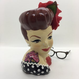 Custom Pinup Head Vase w Eyeglasses, Hand Painted to Resemble You & Your Style image 4