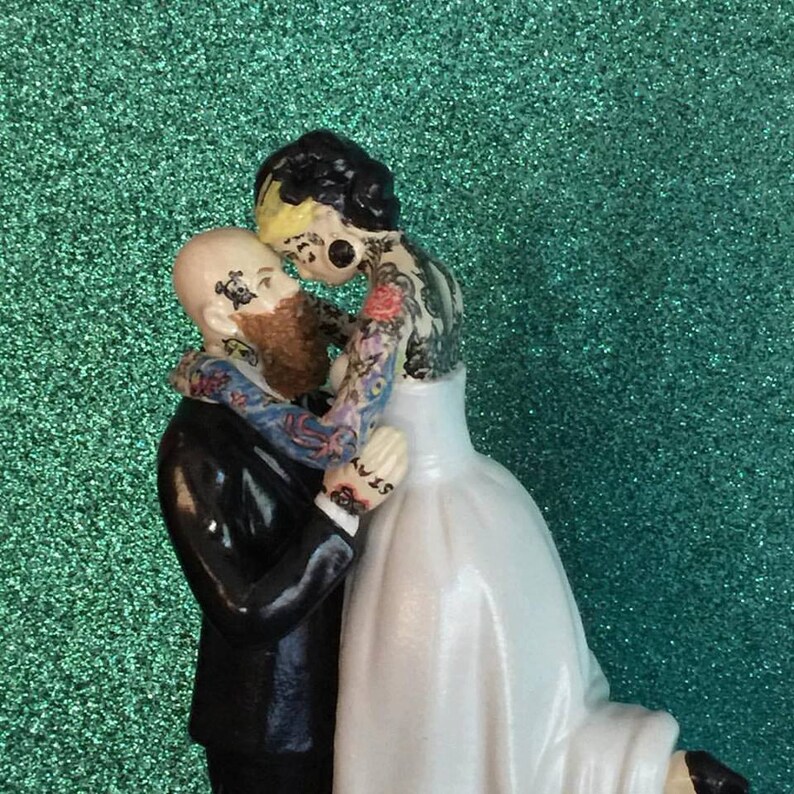 Tattooed Wedding Cake Topper . Bald & Bearded Groom . Custom Etsy