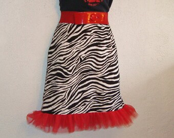 Zebra Stripe & Red Tulle Mini Wiggle Skirt