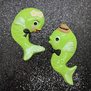 Retro Fish Couple Chalkware Plaques in Green ~ Ready to Ship!