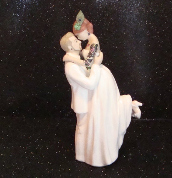 Tattooed Wedding Cake Topper Custom Painted and Tattooed Wedding Cake Topper Custom Painted and