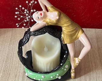 Candelabro con bailarina de ballet pin-up vintage renovado