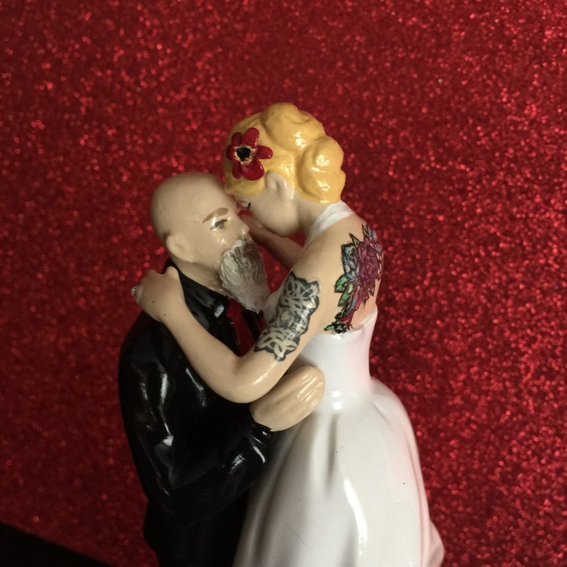 Tattooed Wedding Cake Topper . Bald & Bearded Groom Tattooed Wedding Cake Topper . Bald & Bearded Groom