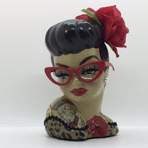 Custom Pinup Head Vase w Eyeglasses, Hand Painted to Resemble You & Your Style image 1