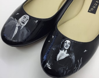 Plan 9 Ed Wood Inspired Hand Painted Flat Black Shoes 8M ~ Ready to Ship