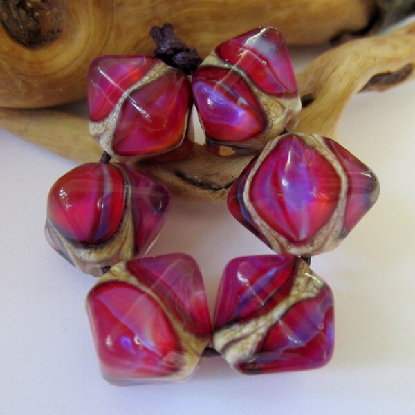 RESERVED FOR JUDESJUJUS - Pink Cats Eye - Six Lampwork Crystal Beads