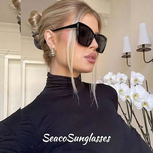 Y2k Sunglasses Cat Eye Oversize Big Glasses Black Ladies Sunglasses Polarized Festival