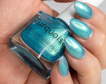 Turquoise - Indie Nail Polish - 5 Free Polish - One of a Kind Fingernail Polish - New Round Bottles