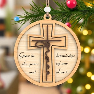 Grace Cross Ornament lasergesneden bestand Svg, Christian Christmas Decor Svg, Faith Quote Ornament Svg, religieuze lasergesneden bestand, Glowforge-bestand