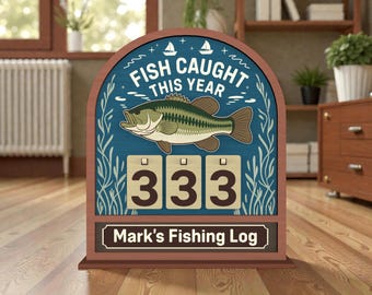 Personalized Fishing Counter SVG, Bass Fish Caught Tracker, Angler Log Tally Sign, Laser Cut File for Glowforge xTool Lightburn,Gift for Dad