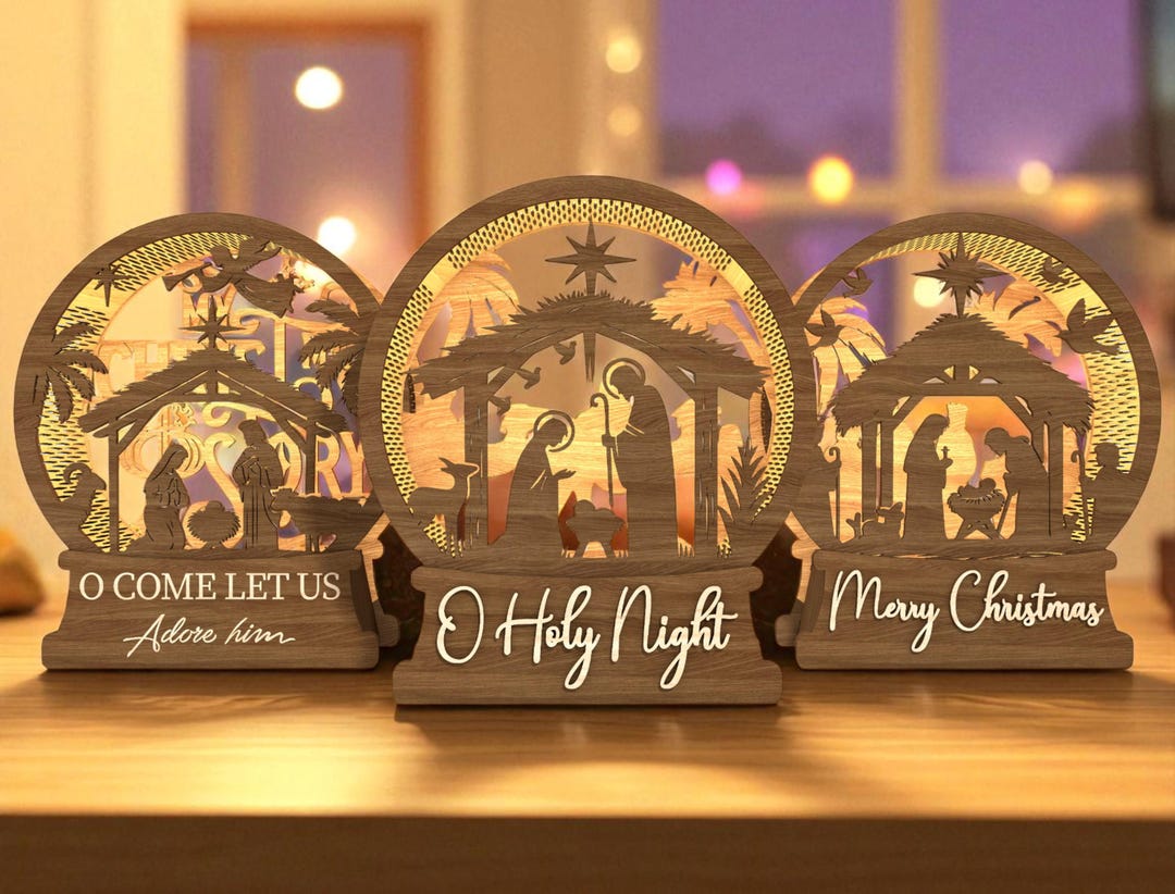 キリスト降誕シーンのクリスマスデコレーションSVG、聖夜のキリスト