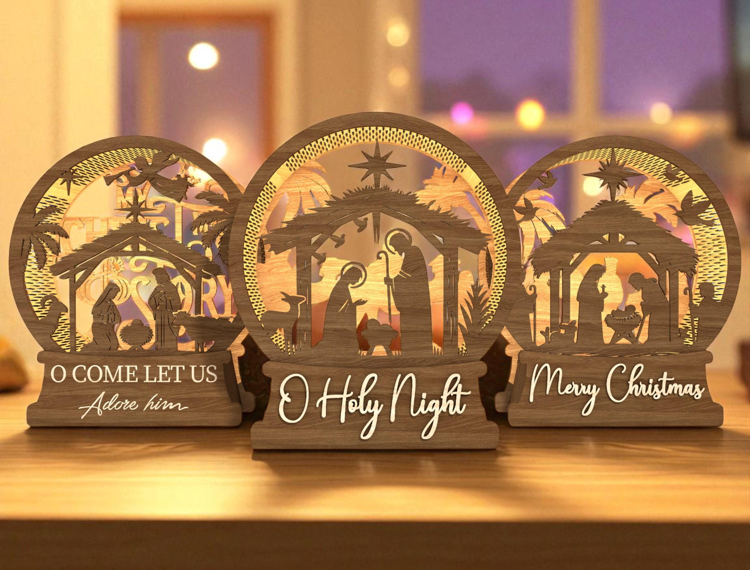 キリスト降誕シーンのクリスマスデコレーションSVG、聖夜のキリスト