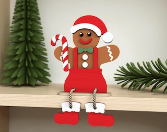 Gingerbread Shelf Sitter Svg, Christmas Gingerbread Svg, Holiday Candy Cane Layered Laser Cut File,Glowforge xTool, Christmas Cookie Decor