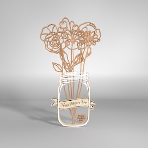 Geboortemaand bloemen en vaas lasergesneden bestand SVG, houten geboorte Mont-bloemboeket gesneden bestand, Happy Mother&#39;s day cadeau Mason Jar