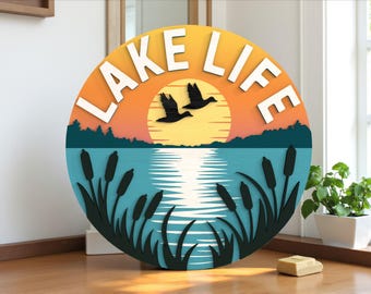 Rustiek Lake House teken lasergesneden bestand Svg, Lake Life deurhanger Svg, zomer cabine veranda Decor, Paddle Lake Life ronde teken Svg, Glowforge