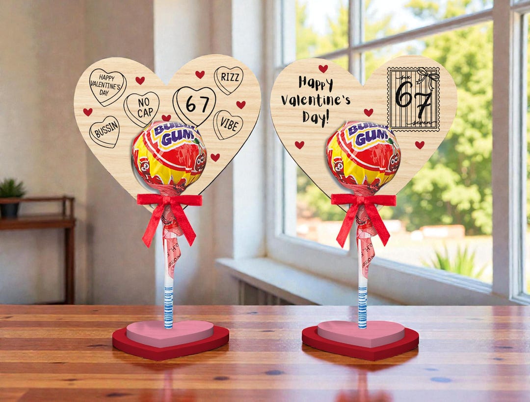 Personalized Valentine Heart Lollipop Laser Cut File SVG, Trendy