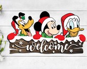 Christmas Mouse And Friends Door Sign Svg ,Christmas Welcome Sign SVG, Cartoon Christmas Door Sign Svg ,Christmas Decor, Glowforge Files Svg