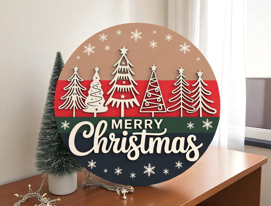 Holiday Door Hanger Laser Cut File Svg,merry Christmas Trees Svg ...