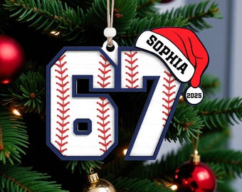 Personalized Football Number 67 Ornament Svg, Custom Sports Christmas Svg, Santa Hat 2025 Svg, Football Cutout Ornament Svg, Glowforge xTool