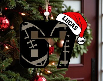 Personalized Football Number 67 Ornament Svg, Custom Sports Christmas Svg, Santa Hat 2025 Svg, Football Cutout Ornament Svg, Glowforge xTool