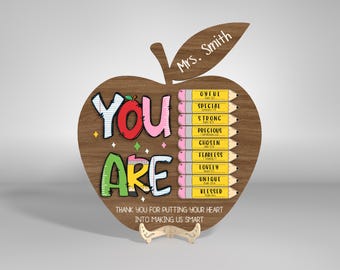 Personalized Teacher Apple Laser File,Teacher Gift, Laser Cut File, Apple Cut File, Appreciation, Teacher Magnet with Studen‘s name cut file