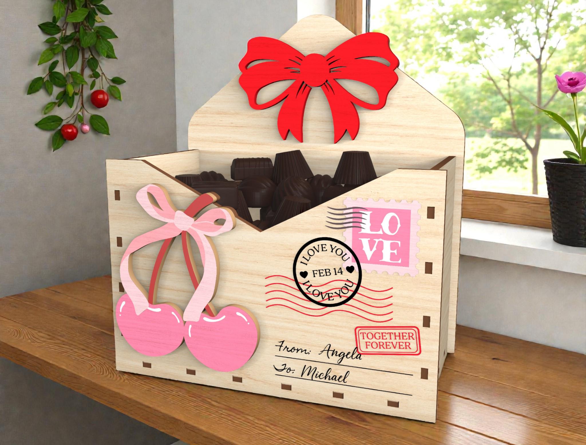 Heart Cherries Valentine Box SVG, Envelope Chocolate Holder
