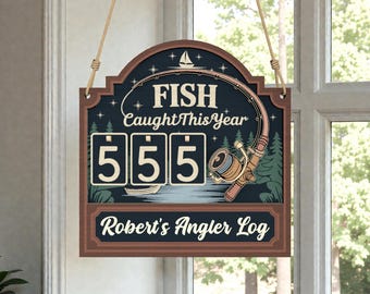 Personalized Fishing Counter Laser Cut File SVG, Angler Log Tracker Sign, Fish Caught This Year Svg, Glowforge xTool, Father's Day Gift