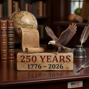 250 Years Wooden Block USA 1776-2026, Patriotic Eagle Decor, American Independence Gift, Vintage Declaration Artwork