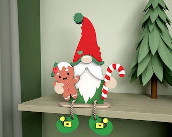 Christmas Gnome Shelf Sitter Svg, Gingerbread Gnome Svg, Holiday Gnome Laser Cut File, Layered Christmas Decor Svg, Glowforge xTool