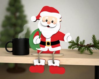 Santa Shelf Sitter Svg, Christmas Santa Svg, Layered Santa Laser Cut File, Holiday Shelf Decor Svg, Santa Claus Svg for Glowforge xTool
