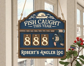 Personalized Fishing Tracker SVG, Fish Caught This Year Tally Sign, Angler Log Counter, Laser Cut File for Glowforge xTool, Fisherman Gift
