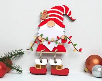 Christmas Gnome Shelf Sitter Laser Cut File Svg,Gingerbread Gnome Svg,Christmas Lights Gnome Svg, Layered Holiday Decor Svg, Glowforge xTool