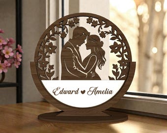Personalized Valentine Couple SVG, Romantic Love Silhouette Laser Cut File, Custom Names Wooden Decor ,Wedding Gift, Glowforge xTool