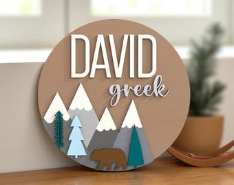 Berg Bär Namensschild SVG, Laser Cut Datei Glowforge, Holz Kinderzimmer Dekor Holzschild, Kinderzimmer Dekor