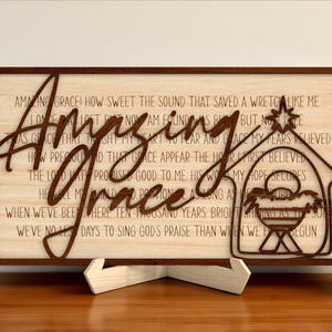 Amazing Grace Stand Laser Cut File Svg,Christian Layered Laser Cut Sign Svg, Religious Wood Stand Decor, Nativity Faith Table Glowforge File