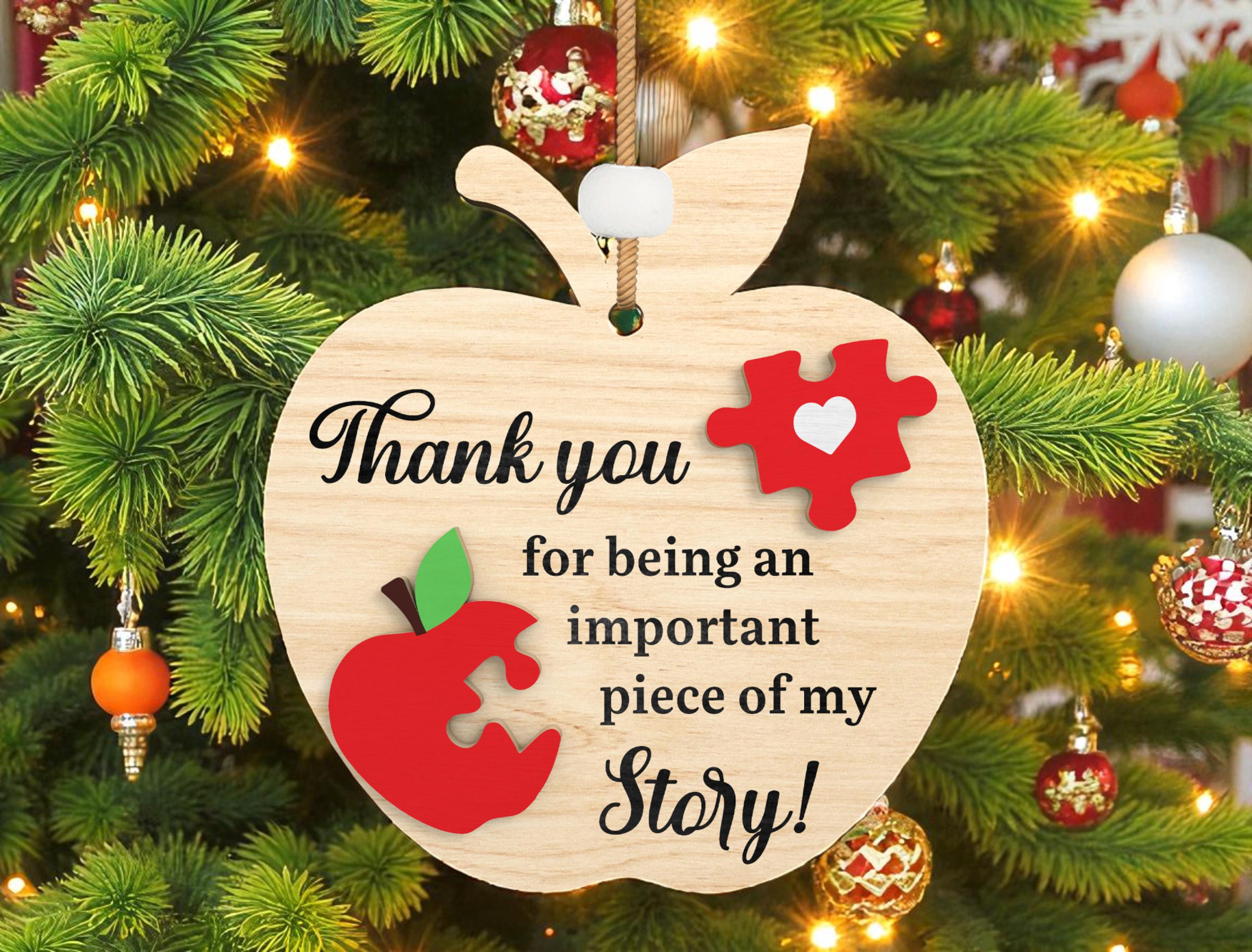 Teacher Thank You Ornament Laser Cut File Svg, Apple Shape Puzzle Piece ...