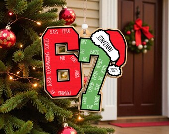 Gen Z Slang Ornament 67 Svg, Meme Slang Christmas Ornament Svg, Personalized Ornament Svg, Custom Name Santa Hat 2025 Svg, Glowforge xTool
