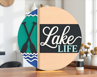 Lake Life huis deur hanger lasergesneden bestand Svg, welkom bij onze Lake House teken Svg, rustieke cabine veranda Decor Svg, Lake Life ronde teken Svg
