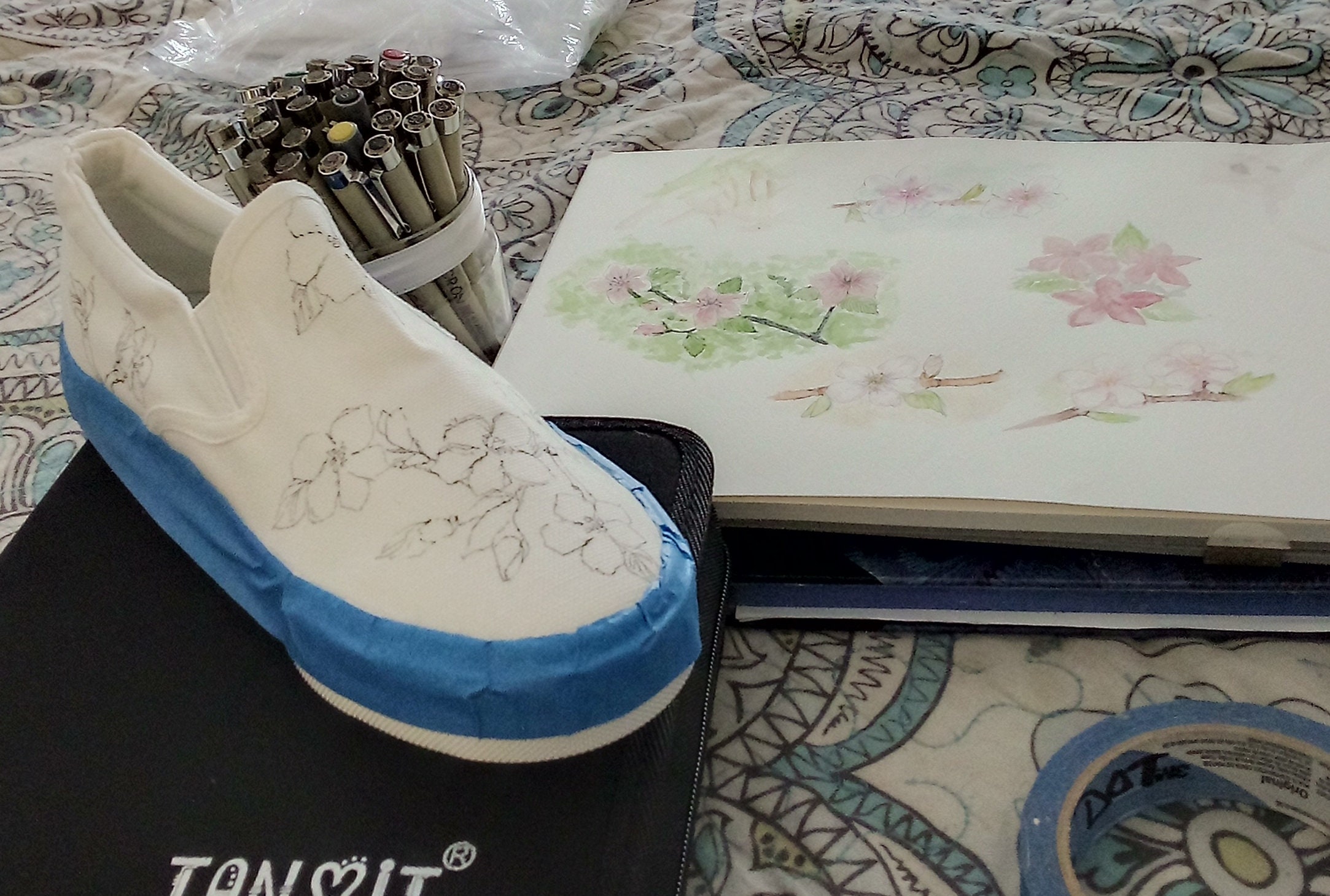 Artisanal Embroidered Sneakers Textile Canvas  White 602787