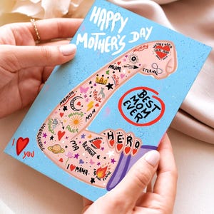 Cartão de Dia das Mães para impressão feito à mão 5x7 Presente exclusivo para mãe Saudação fofa e sincera da filha ou do filho Cartão em estilo artístico para imprimir em casa
