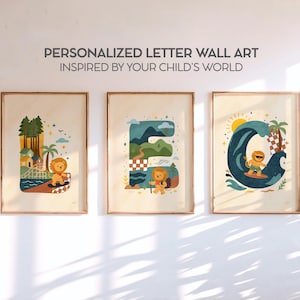 Personalized Letter Wall Art for Kids Custom Initial Nursery Poster Hand Drawn Illustration Made from Your Child’s Story