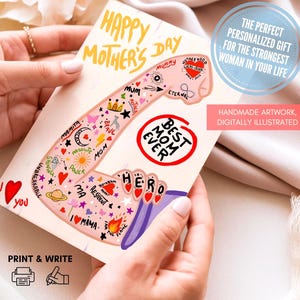 Muttertagskarte zum Ausdrucken, individueller 5x7 handgezeichneter Gruß für Mama oder Oma, einzigartiges Geschenk zum Ausdrucken zu Hause, persönliche Note von Kindern